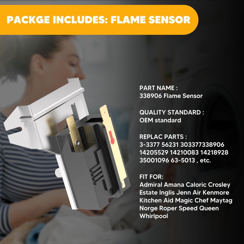 Funmit 338906 Gas Dryer Flame Sensor (Upgraded Version) Compatible with Whirlpool Kenmore May-tag Dryer Replaces WP338906 AP6008294 14205529 DC32-00008A - Image 2